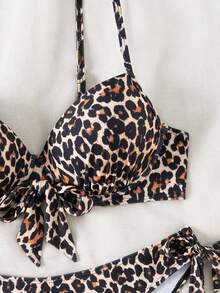 New Leopard Print Sexy Spaghetti Strap Bikini Two Pieces Swimwear, Summer Beach Vacation Style For Women - Multicolor - View 7