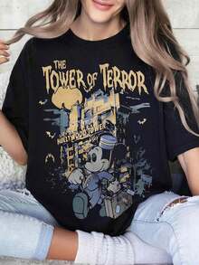Disney UNIHLO Mickey  Print  Summer Casual Versatile Pure Cotton T-Shirt Suitable For Any Place - màu đen - Xem 2