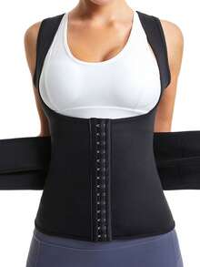 1 件装女士运动束腰带，腹部和腰部塑形紧身胸衣，腹部和腰部束身衣，为腰部后下方提供压缩支撑，适合运动、瑜伽和健身。 - 黑色 - 查看 5