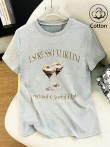 Nouveautés Printemps/Été Femme : T-shirt ample en pur coton, motif Martini, idéal pour la Saint-Valentin et la plage. Élégant, décontracté et indispensable pour les vacances. Confortable et polyvalent. Parfait pour l'été, le printemps, la Saint-Valentin, le carnaval, la plage, les fêtes, les mariages, les anniversaires, la salle de sport, les sorties, les vacances et toutes les occasions décontractées. (Y2K) - Gris - Voir 1