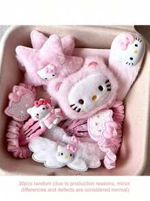 Sanrio 15件套Hello Kitty粉色发夹套装，可爱毛绒猫嘴发夹，日式侧边发饰，情人节礼物，KT猫头饰 - 卡通 - 查看 10