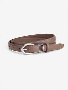 CARBLLY KARVE 1件女士真皮腰带 - 优雅时尚的细皮带，配复古金属扣，日常佩戴的百搭配饰 - 咖啡 - 查看 1