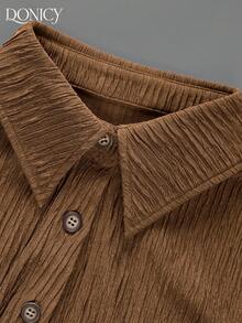 DONICY 女士性感棕色翻领迷你连衣裙，纹理面料，深V领收腰多层荷叶边A字裙，适合派对和约会之夜 - 咖啡棕 - 查看 6