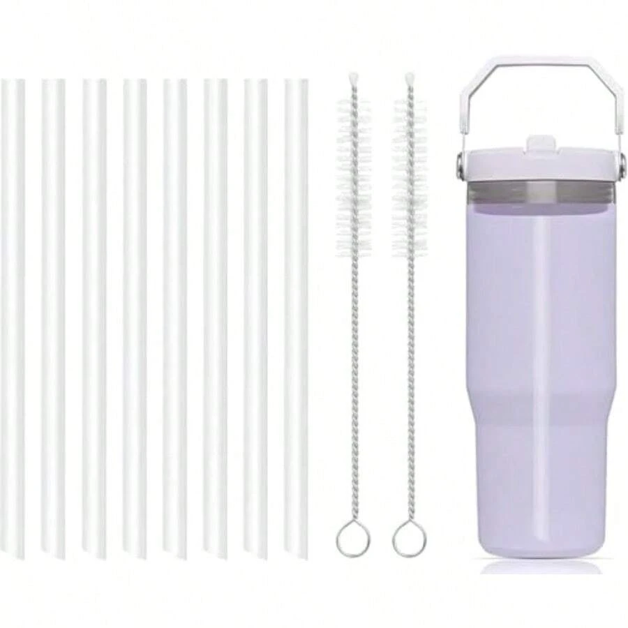 Replacement Straws For IceFlow Flip Straw Tumbler 30 Oz - 8 Straws And 2 Brushes Set In Stainless Steel Matte Black With Leak-Proof Design - -màu tím- - Xem 1