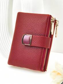 MINGYOU 女士短款按扣钱包，PU软皮多功能时尚休闲卡包，拉链简约学生零钱包，小巧时尚，方便携带，女士钱包，迷你钱包，小钱包，可爱钱包，教师配件，可爱钱包，复古钱包 - 紅色 - 查看 6