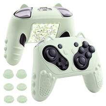 适用于Switch 2 Pro手柄的6色新款防滑可爱猫咪硅胶手柄套，包含6个摇杆帽和1张贴纸 - 彩色 - 查看 11