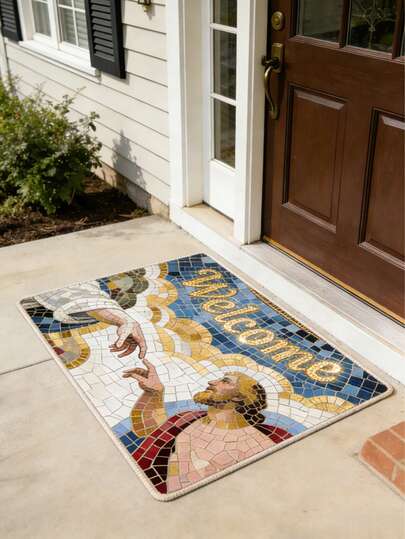 1块长方形地毯，马赛克地垫。兼具美观与装饰功能，为空间增添独特的艺术气息。厚地毯，毛茸茸地毯，秋冬地毯，厚垫，门垫，小地毯，迎宾垫，地毯，地垫，户外门垫，厨房地毯，家居装饰，前门垫，小地毯，户外垫，家居装饰，小地毯，花园地毯，可水洗地毯