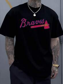 Plus Size 1Pcs Men's Baseball Team Braves Graphic Printed T Shirt Y2K Swag Graphic Short Sleeve Men Clothes Vintage Style 100% Cotton T Shirt Gifts For Men - màu đen - Xem 8