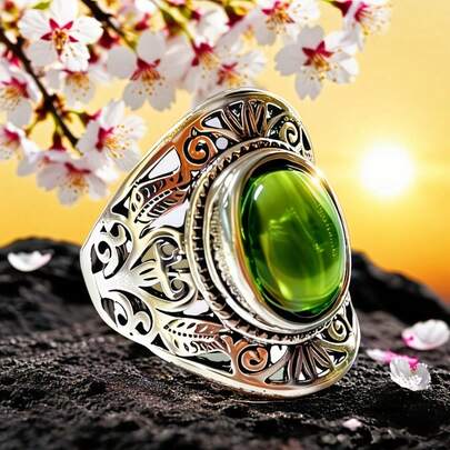 复古精致优雅的银色戒指，镶嵌红色宝石，绿色宝石，适合婚礼和订婚，创意优雅的镂空花朵造型，日常佩戴也十分合适。