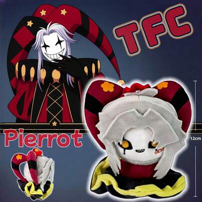 TFC Pierrot 毛绒玩偶，忧郁小丑玩偶 - 诡异可爱的哥特式风格玩具，柔软可拥抱的玩偶带来黑暗的慰藉，桌面伴侣和装饰品