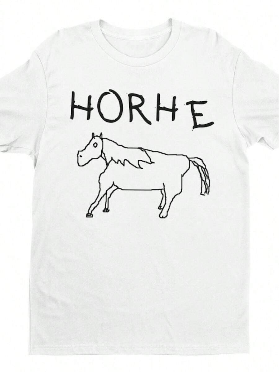 Horhe Horse Meme Shirt: Funny Ironic Tee,Summer Men's Tops, Suitable For Daily Wear,  Unisex Casual Crew Neck Short Sleeve T-Shirt, - 白色 - 查看 1