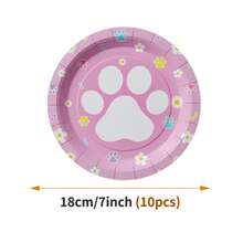 Pink Cat Paw Print Disposable Plates, Napkins, Cups - One-Time Party Supplies Set, Suitable For 10 Guests, Disposable Paper Plates Party Tableware For Birthday, Wedding, Picnic - Multicolor - View 6
