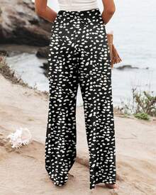 Womens Elastic High Waisted Palazzo Pants Casual Wide Leg Long Lounge Pant Trousers With Pocket - #2 Blackleopard - View 6