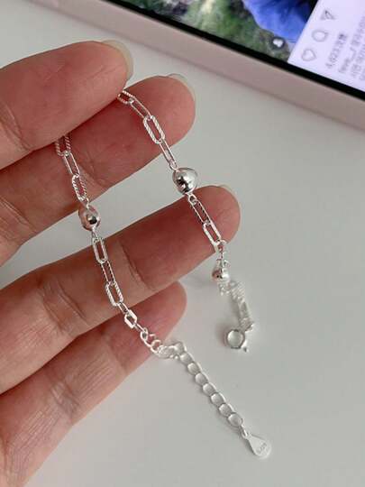 BALMORA 1pc Sterling 925 Silver Fashion Elegant Cute Heart Chain Bracelet For Women Daily Wearing Friendship Party Valentine's Day Jewelry Gift