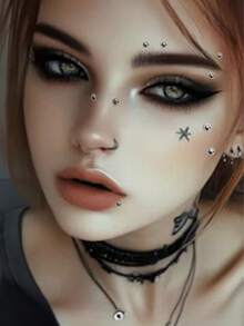 2 piezas de anillos autoadhesivos para cejas y labios, pegatinas de joyería facial estilo punk sin perforaciones, calcomanías de diamante de imitación reutilizables para la cara y el Body, adecuadas para niñas y mujeres - Multicolor - Ver 3