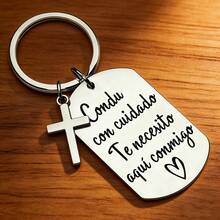 Spanish Keychain With Cross Charm, Stainless Steel Drive Key Ring For Boyfriend, Girlfriend, Husband, Wife, Valentine's Day Birthday Gift - Old Gold - View 5