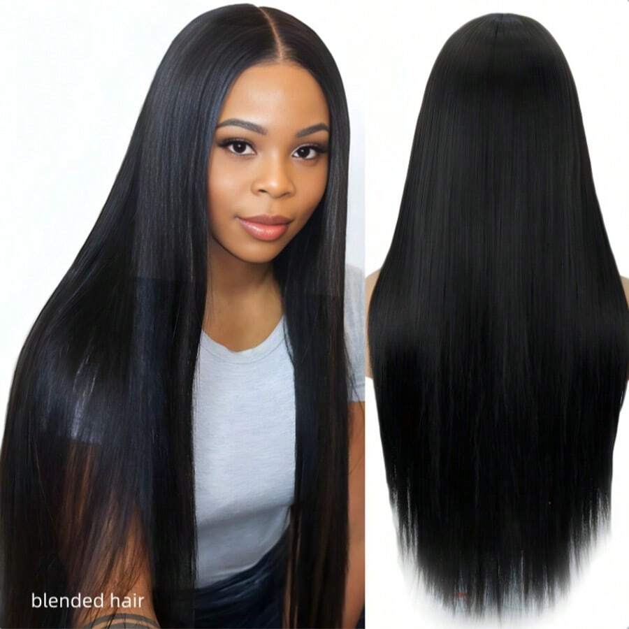 13x4 Straight Glueless Human Blended Hair Wig HD Lace Put On And Go Closure Wigs Human Blended Hair Pre Plucked Pre Cut No Glue 3 Seconds To Wear Glueless Wig Transparent Lace Front Wigs Pre Bleached Knots 180 Density 8-36Inch Natural Black - Natural & Black - View 1