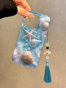 蓝色海星彩绘高端羽毛流苏吊坠简约时尚，兼容 17/17 Pro Max/15/16/16 Pro/15 Pro Max、P13/P14、P11 软壳、P12 防摔、XS/XR/7/8P/7/8GES2、A14/A15/S23U/A50/A12/A32/A52/A72/A51/A21S/A13/A14/S22 Ultra/S23/A33/A53/S20 FE 手机壳 - 彩色 - 查看 3