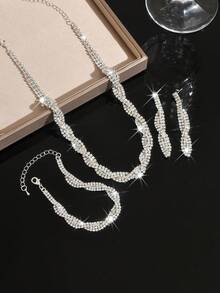 Luxury Elegant Women's Jewelry Set, Sparkling Crystal Necklace + Earrings + Bracelet, Suitable For Bridesmaids, Guests, Date Night, Parties, Anniversary, Birthday Gifts - 1588801 Silver-hB - View 5