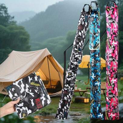 迷彩印花便携式鱼竿包，单肩/斜挎式钓鱼装备收纳包，轻便户外钓鱼装备携带包，大容量可收纳鱼竿及配件，适用于户外钓鱼、淡水和海水垂钓、河流垂钓。