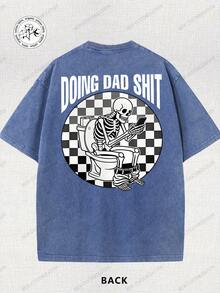 2026 Dad Stuff, Father's Day, Holiday Gift, 230g Vintage Washed Double-Sided Printed Batik T-Shirt, Comfortable For Summer Outdoor Wear, One Piece, Simple, Casual, Loose Fit. High-Quality Wax Printed Cotton Retro Fashion Brand T-Shirt, Men's T-Shirt, Beach Must-Have, Men's Summer T-Shirt, Holiday Gift, Perfect Gift, Valentine's Day Gift - 寶藍色 - 查看 3