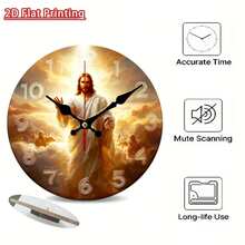 9.8Inch Vintage Jesus Blessing Wall Clock - Silent Non-Ticking Outdoor/ Quartz Clock Suitable For Garden, Patio, Religious Decor, Artificial Wood Battery- (AA Battery Not Included) - Perfect Gift For Christmas, Easter - Multicolor - View 9