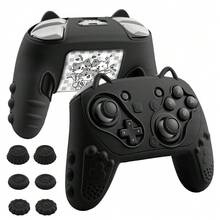 适用于Switch 2 Pro手柄的6色新款防滑可爱猫咪硅胶手柄套，包含6个摇杆帽和1张贴纸 - 彩色 - 查看 8