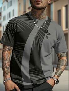 Men's Summer Casual Colorblock Palm Tree Print Short Sleeve T-Shirt - Multicolor - View 1