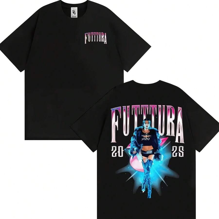 Men Women Casual Cotton High Quality Tee Shirt TINI STOESSEL La Triple T Futtura Logo Merch T Shirt Fashion Gothic Retro T-Shirt - 黑色 - 查看 1