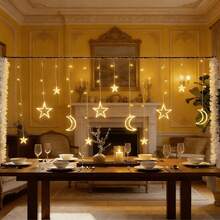 Weihnachtliche dekorative Lichterkette, Stern, Rentier, Weihnachtsbaum, glockenförmige LED-Birnen, batterie- und USB-betrieben, geeignet für Innen-/Außenraum, Schlafzimmer, Vorhänge, Garten Weihnachtsdekoration (warmweiß) - Warmes Licht - Übersicht 5