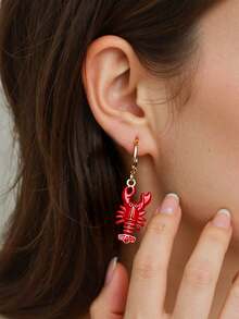 1对可爱红色龙虾吊坠耳环，海洋主题，适合女性日常和度假佩戴 - 紅色 - 查看 6