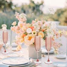 1pc Transparent Plastic Champagne Glass With Gypsophila, Unbreakable 5.5oz Reusable Diamond Textured Wine Glass, Suitable For Weddings, Christmas, Parties And Other Large Gatherings - Multicolor - View 3