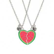 2Pcs/Set Sweet Watermelon Pendant Necklace For Women Fruit Friendship BFF Necklaces Best Friend Jewelry Gifts - Silvery - View 6