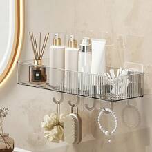 No-Drill Acrylic Bathroom Shelf With Hooks – Wall-Mounted Transparent Storage Rack For Toiletries, Ideal For Bathroom And Vanity Organization - Multicolor - View 14