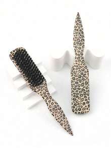 1pc Men's Beard Brush, Wide Inverted Triangle Comb, Vintage Fluffy Hairstyle Brush, Beard Brush, Smooth Ponytail Bun Comb, Tames Frizzy Hair, Can Be Used For Parting And Edging - Leopard Print Comb - View 4