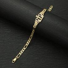 1 Piece Divine Protection Copper Bracelet-Our Lady Of Guadalupe&Saint Jude Portrait With Crown Frame, Shinny Zirconia Inlaid Jewelry - Gold - View 6