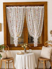 1pc Beige Rose Pattern Lace Curtain Valance, Short Curtain, Window Drape, Coffee Curtain, Vintage Romantic Style, Sheer, Made Of Polyester Fiber, Suitable For Bedroom, Room, Living Room, Kitchen, Office, Cafe And Home Decor - 1PC - View 6
