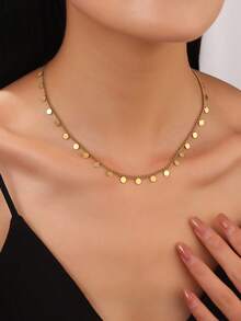 1pc Stainless Steel Round Tassel Chain Necklace For Women Fashion 18K Gold Plated Choker Necklaces Waterproof Jewelry - Necklace - View 3