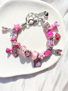 1pc Pink Charm Bracelet, Bag Bracelet, Star Girl Bracelet, Pink Star Bag Bracelet, Fashionable Street Style Star Bracelet - Silver - View 8