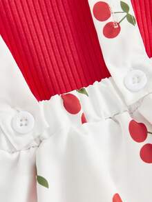 Conjunto de 2 piezas de verano para niñas pequeñas, mono liso de manga corta y mono con estampado de cerezas, ropa bonita para uso diario, ideal para 1 a 18 meses - Rojo - Ver 8