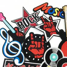 Show Your Rock Spirit! 9 Pcs Cool Music Theme Embroidered Iron-On Patches - Guitar & Symbol Designs For Denim, Tees, Caps, Backpacks, Easy DIY Deco - G - View 9