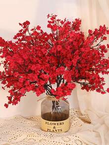 Bó hoa baby's breath nhân tạo (1/6 bông), trang trí đám cưới, trang trí bình hoa nhà cửa, nhà hàng, phòng ngủ, phòng tắm, trang trí ngày Valentine, năm mới, sân vườn ngoài trời, đạo cụ chụp ảnh, hoa trang trí bệ cửa sổ. - Đỏ - Xem 2