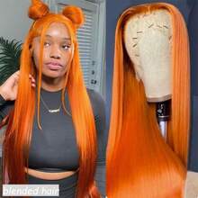 8-36英寸 180%密度 直发 13x4 透明蕾丝前真人混纺假发 女士全蕾丝假发 预拔毛蕾丝假发 直发无胶假发 姜橙色 350 - S350 - 查看 5