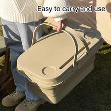 Aimall Outdoor Picnic Basket Camping Portable Handheld Storage Basket With Lid Foldable - Khaki - View 11