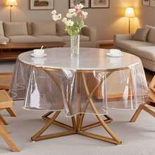 SUNFANS 1pc Hemmed Round Clear Tablecloth PVC Waterproof Anti-Oil Wipeable Table Cover Plastic Tablecloth - Transparent - View 7