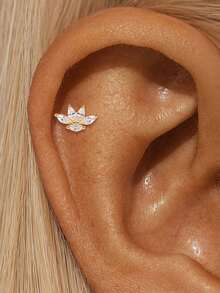 EleRunis 1PC 925 Sterling Silver Flower Marquise Irregular Flat Back Cartilage Helix Piercing Fine Jewelry For Daily Wear Wedding Party Engagement Anniversary Valentine's Day - Gold - View 16