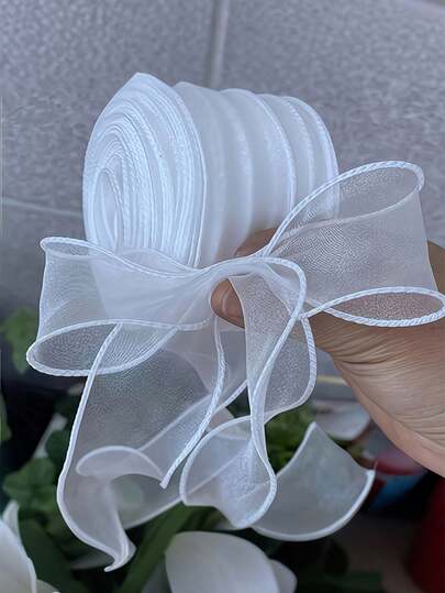 柔软轻盈的波浪形薄纱缎带，优雅透明塑料缎带，适用于婚礼花束、生日、情人节、复活节、母亲节装饰，轻盈的手工缎带，可用于礼品包装、花艺布置、派对和活动装饰。