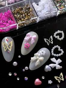 95pcs 3D  Nail Charms Set With, Pearl,: 20pcs Thick Charms, Seductive Nail Bow, Heart Charms, And 3D Flower Nails Y2K Nail Decoration Women Nail Manicure Supplies - 彩色 - 查看 5
