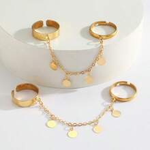 European And American Cross-Border Fashion Linked Finger Ring, Personalized Round Disc Tassel Chain Ring, Popular Jewelry - Ring - View 4