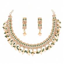 Jewelry Sets For Women Temple Necklace Set Kundan Polki Wedding Gre1en Faux Emerald Pearl Bollywood Style Antique Gold Artificial Bridal Desi Traditional  Accessories - D650Gre1en&Pearl - 查看 1